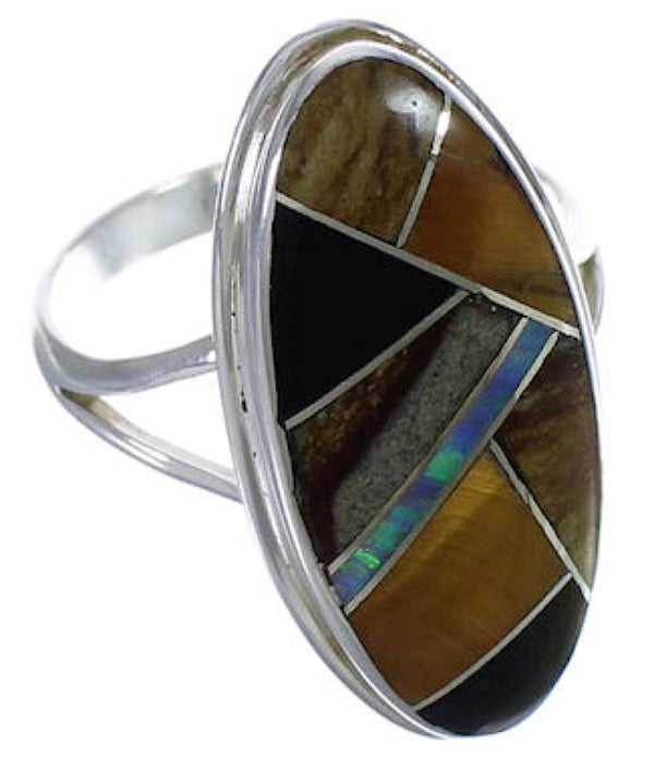 Sterling Silver Multicolor Inlay Southwestern Ring Size 8 UX34125